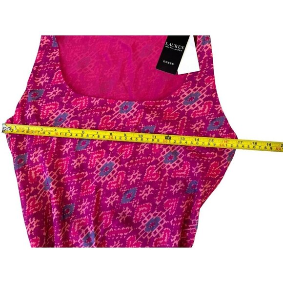 LAUREN Ralph Lauren Womens 8 Geometric Print Belted Crepe Midi Dress Fuchsia NWT - Picture 13 of 15